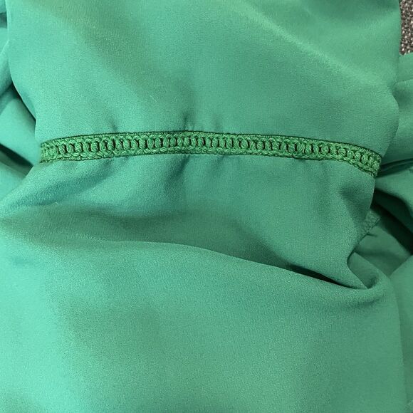 PLEIONE Blouse V-Neck Lantern Sleeve Shirt Green Womens Medium Flowy Boho Ruffle - Picture 4 of 10